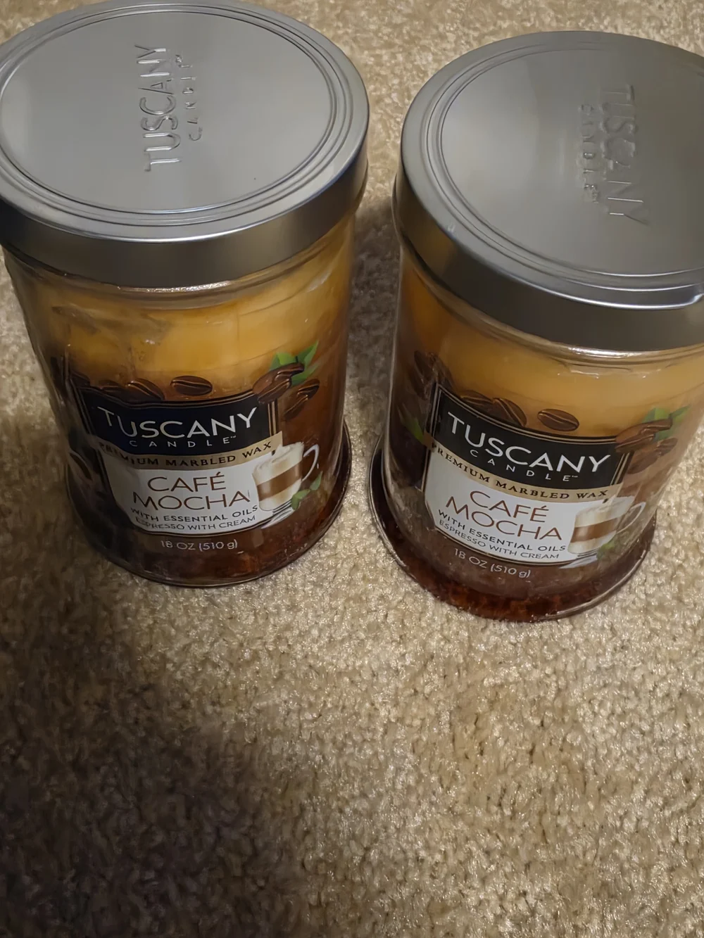 Tuscsny Candle Café Mocha Marbled Wax Jar Candles TWO PACK NEW